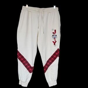 Disney Mickey Pants Womens Large Crean Christmas Plaid Jogger Sweatpants